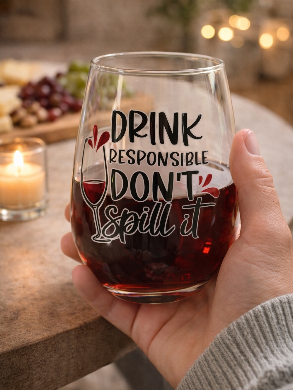 Drink Responsible Don’t Spill It Stemless Wine Glass - Clear